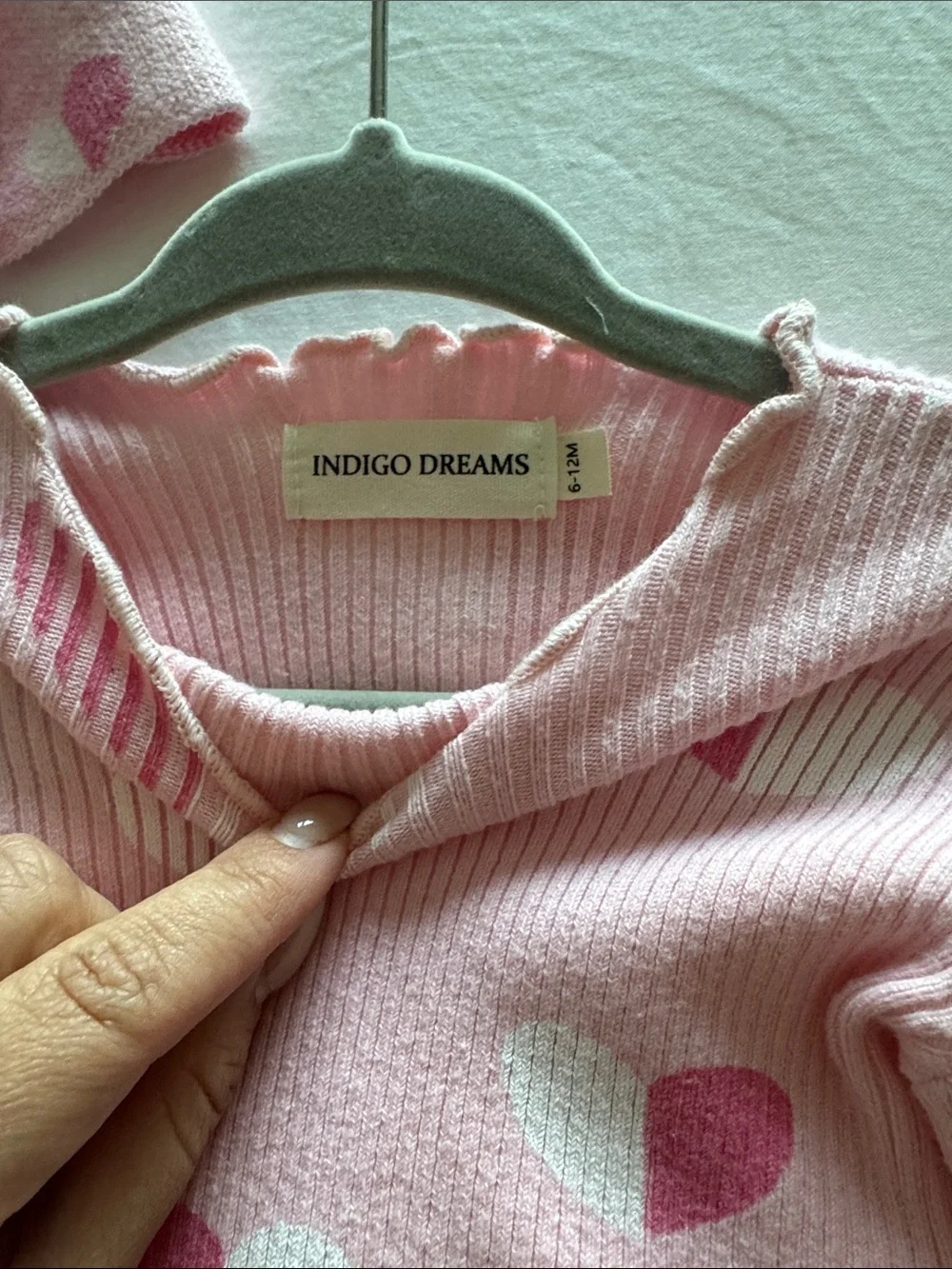 Indigo Dreams Pink Heart Ribbed Baby Headband & Bodysuit Set - Soft Pink